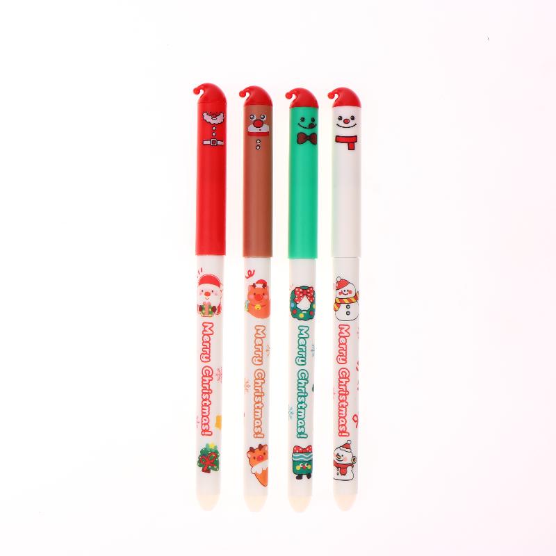 4Pcs Cartoon Christmas Santa Claus Snowman Elk Erasable Gel Pen Cute 0.5Mm Blue/Black Ink Signature Pens School Supplies