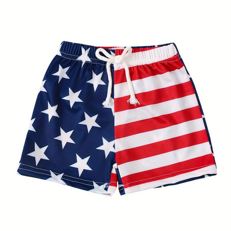 2025 Patriotic Toddler Boys' Star and Stripe Swim Trunks
