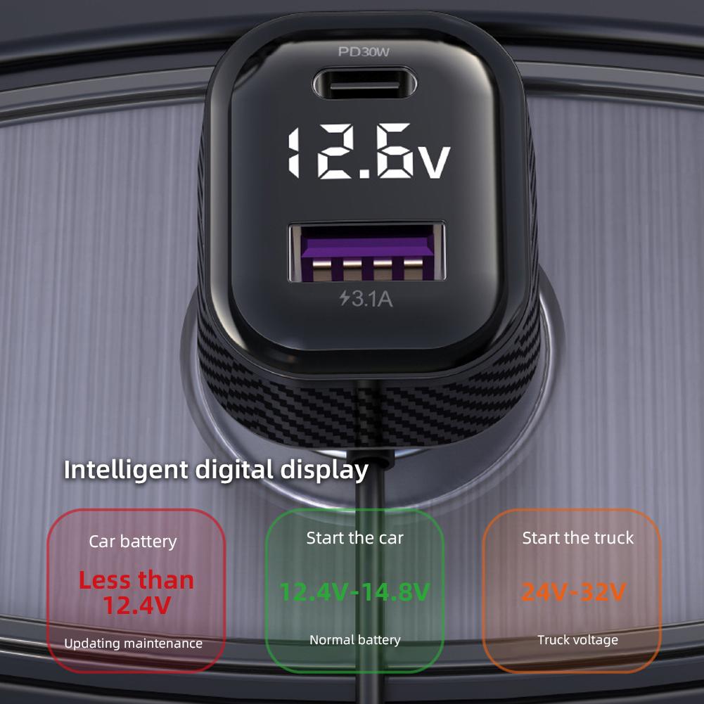PD 30W Autoladegerät vorne und hinten, universell, mit 1,5 m Verlängerungskabel, 5-Port-Ausgang, Zigarettenanzünder-Konverter #468741
