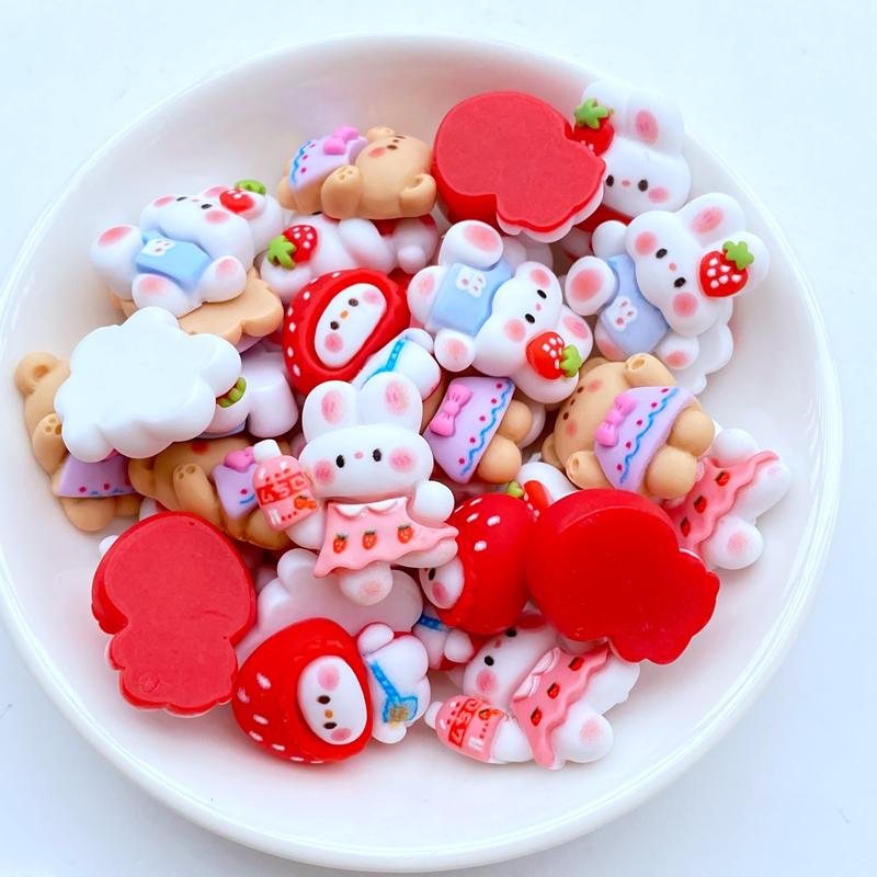 10Pcs New Cute Mini Cartoon Rabbit, Bear Flat Back Resin Cabochons Scrapbooking DIY Jewelry Craft Decoration Accessorie