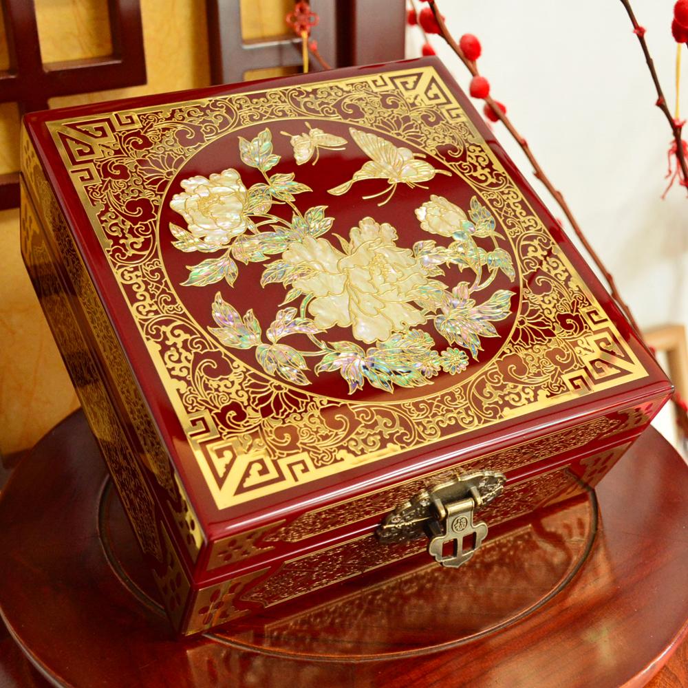 Vintage Filigree Jewelry Box with Copper Wire Inlaid Shells High Gloss Piano Lacquer Pingyao Polished Lacquerware