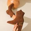 Fashion Women's Boots Vintage Embroidery Western Cowboy Boots Fall And Winter Chunky Heel Round Rain Boots for Women Mid Calf 8