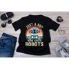 Just A Boy Who Loves Robots Funny Robotics Lover Robot Builder S Vintage Washed Soft Top For Everyday Wear Breathable Casual