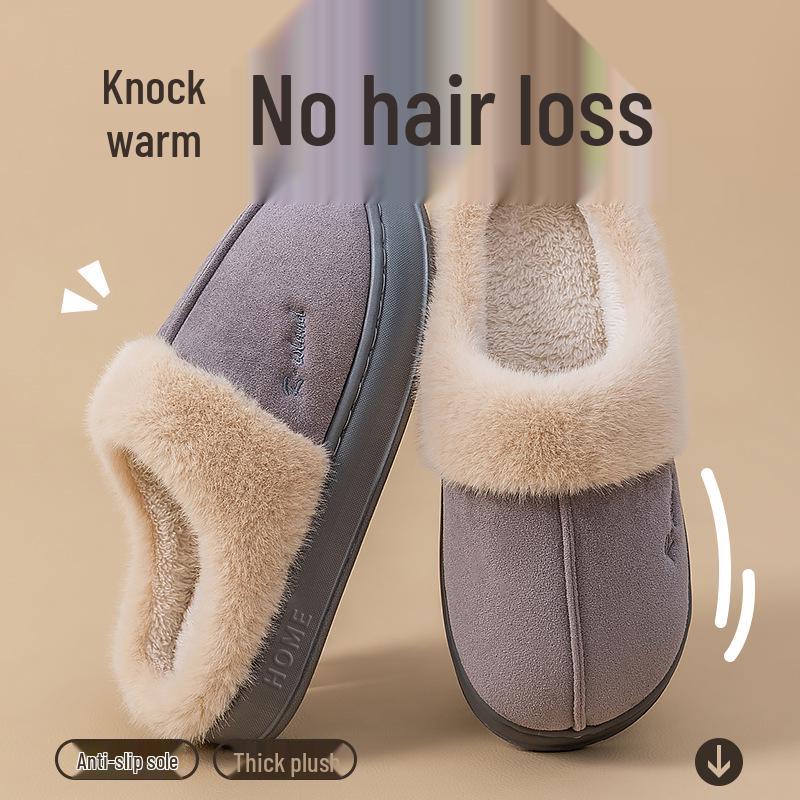 Women's and Men's 2024 Autumn Winter Thick Sole Fleece Slippers for Home