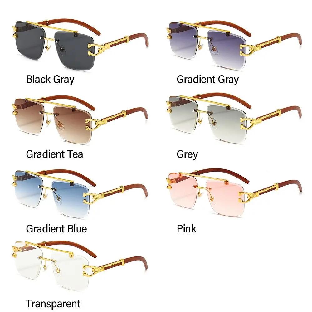 Vintage UV Protection Men & Women Square Rimless Sunglasses Cheetah Head Sunglasses Eyewear