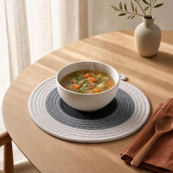Cotton Rope Coaster, Color Block Heat Insulation Mat for Table, Thickened Potholder for Hot Dishes, Farmhouse Cup Mat