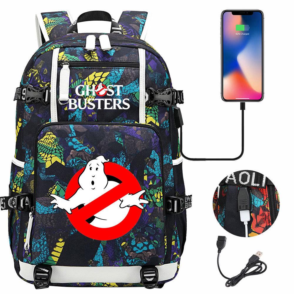 Batoh Ghostbusters s potiskem a USB nabíjením pro teenagery, studenty, na běžné cestování, venkovní denní batoh