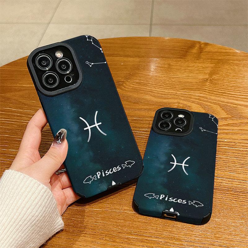Vertical Leather Shell Pisces Printed Patterned Shockproof Soft Silicone Case with Camera Lens Full Protection for IPhone Samsung