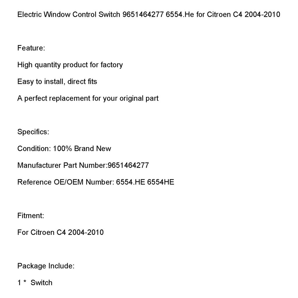Elektrischer Fensterheberschalter 9651464277 6554.He für Citroen C4 2004-2010
