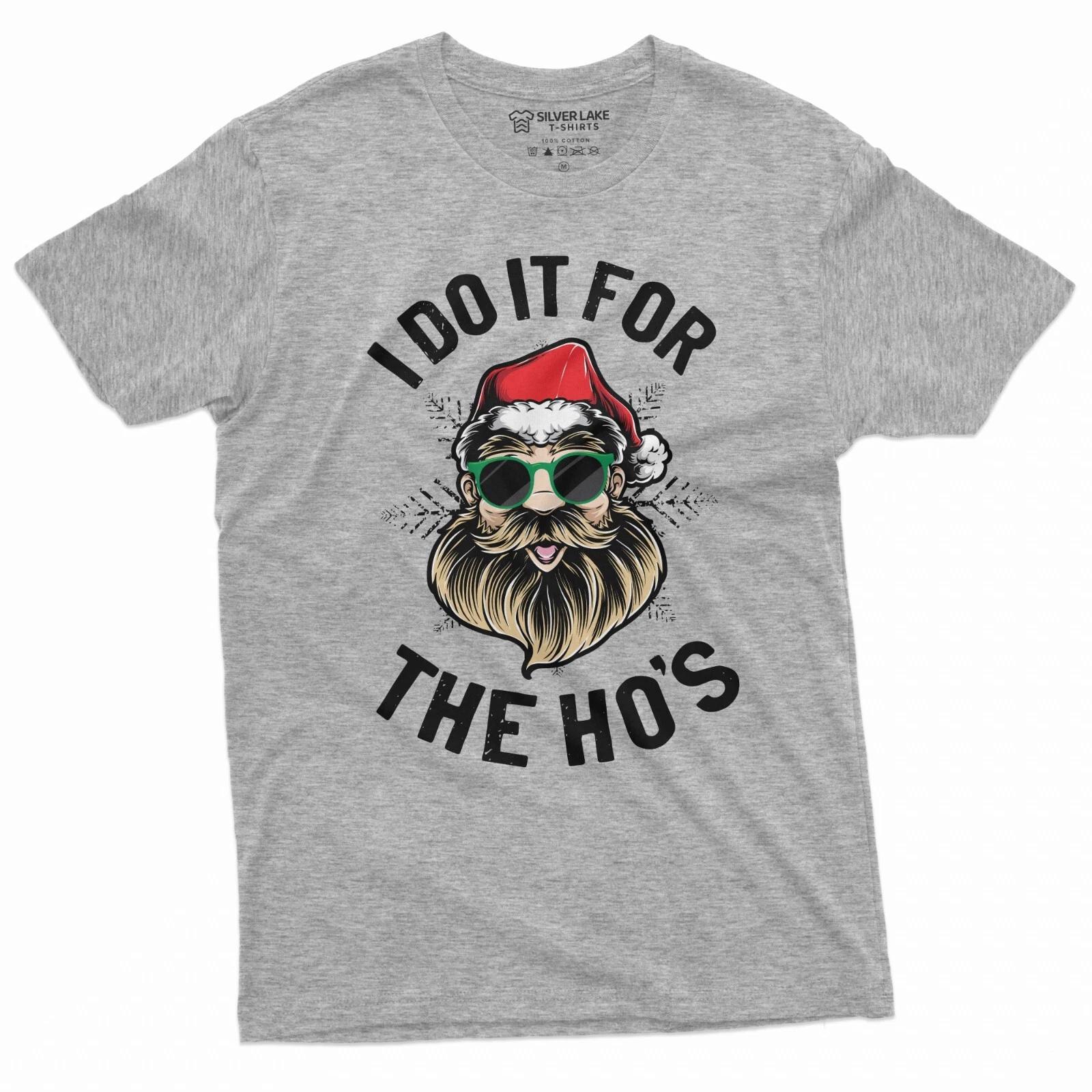 Funny Christmas Santa Shirt I do it for the Ho s Cool Santa Glasses Xmas T-Shirt M