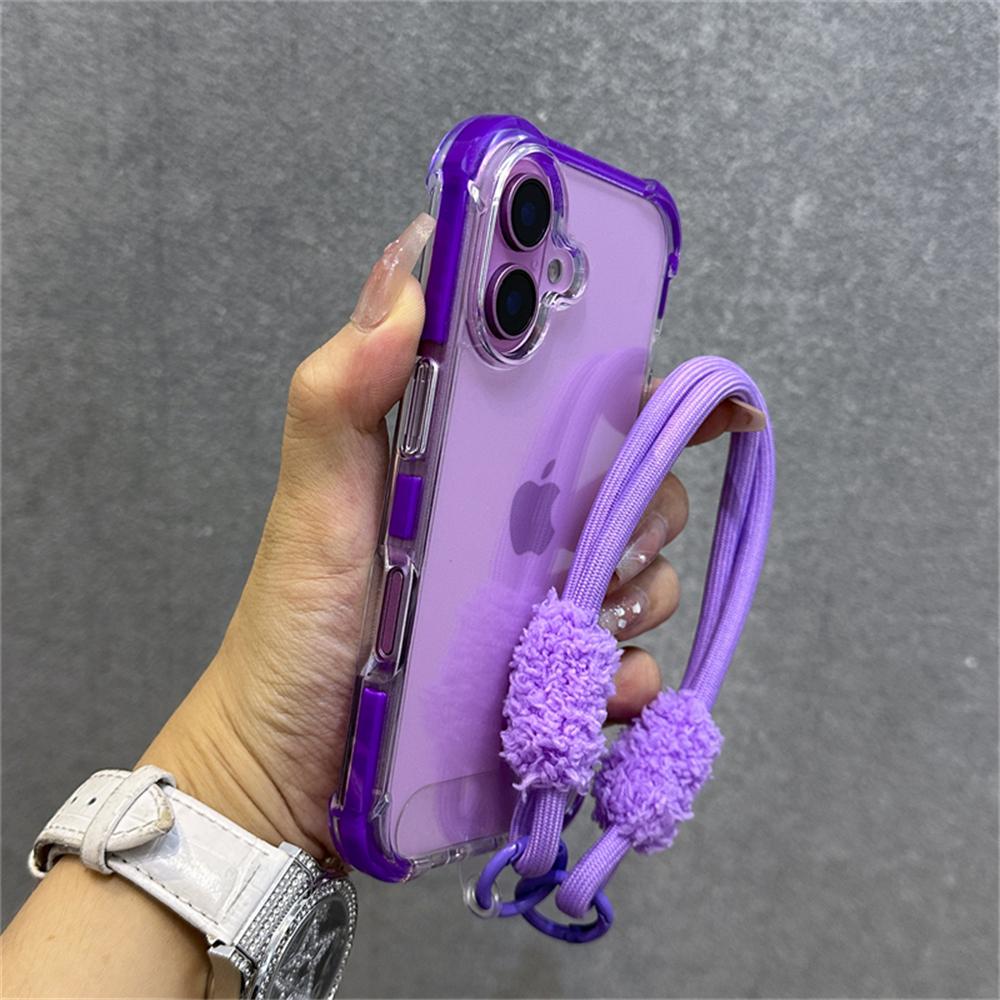 Hybrid Bumper Armor Transparent With Wrist Strap Case For 15 17 11 12 13 14 16 Pro Max Plus XR Shockproof Air Bag Cover