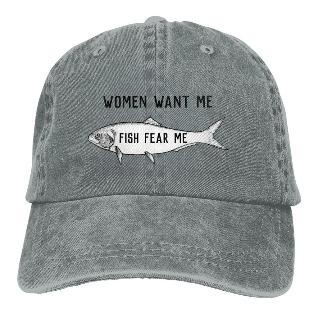 Baseball Cap Fish Fear Me Fishing Merch Men Women Vintage Distressed Denim  Cap
