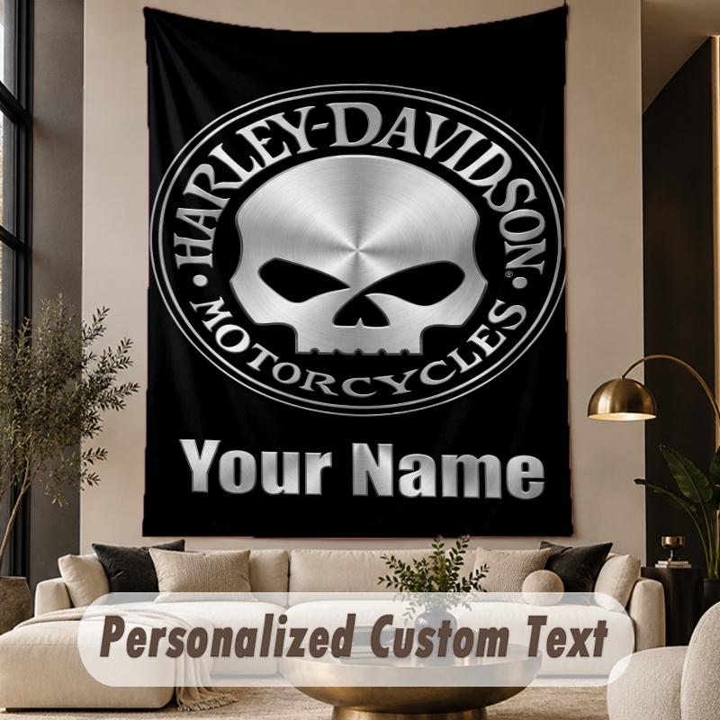 Custom Text Tapestry Harley-Davidson Print Wall Tapestry Indoor Living Room Wall Decor