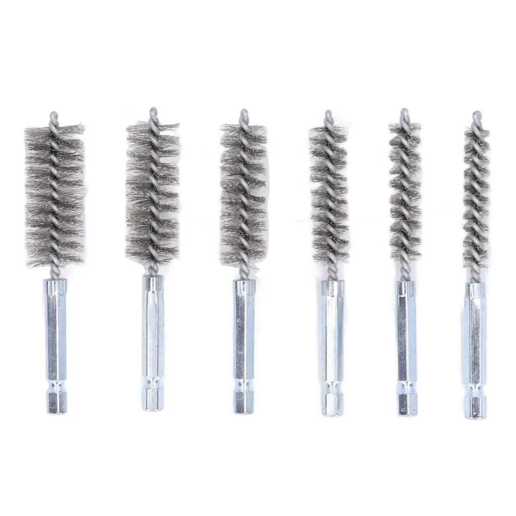 6PCS Bore Brush 4in Rust Proof Twisted Wire Cleaning Brush with 14in Hex Shank for Electric Drill