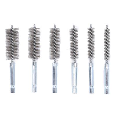 6PCS Bore Brush 4in Rust Proof Twisted Wire Cleaning Brush with 14in Hex Shank for Electric Drill