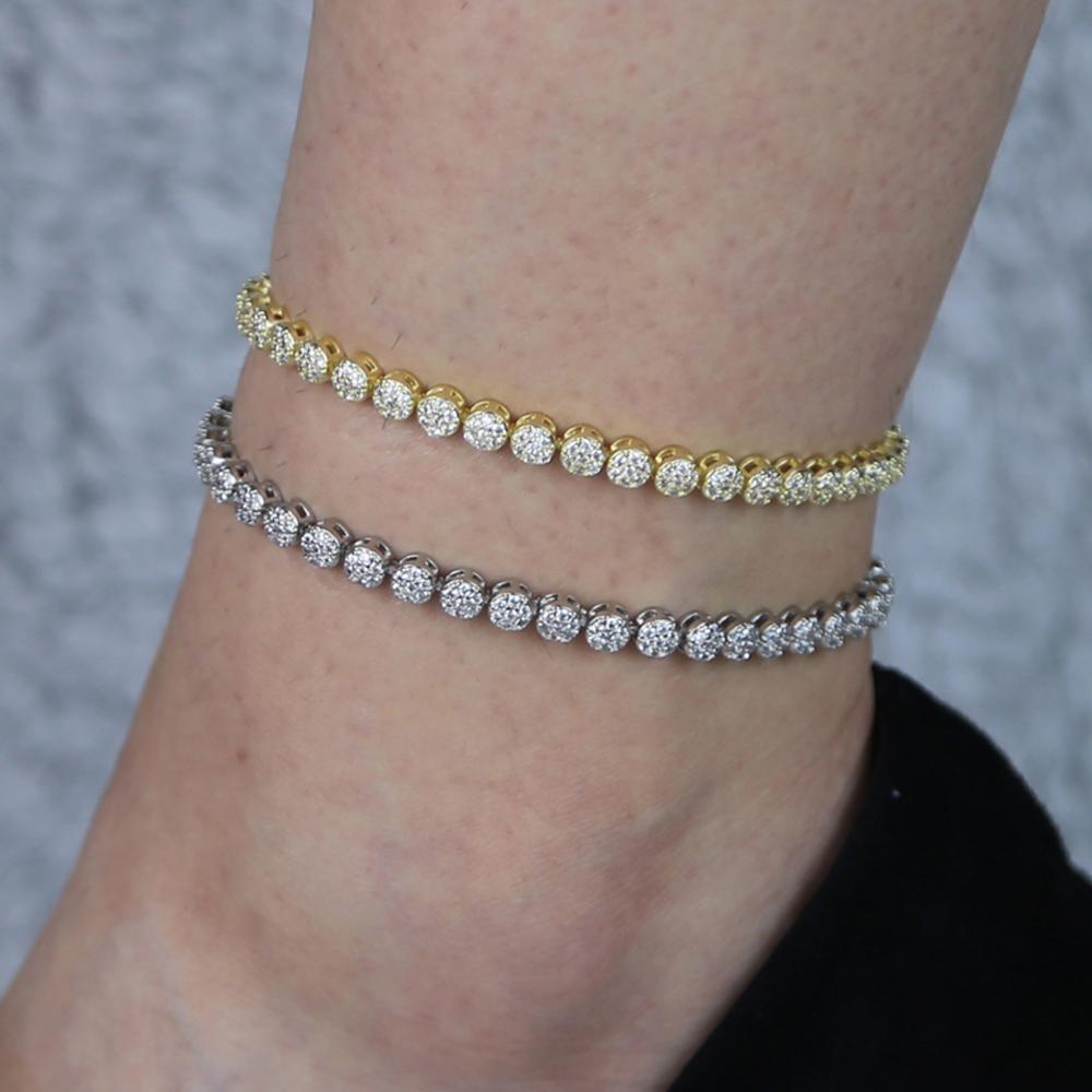 Funkelnde neue 5a Zirkonia Cz Tenniskette Hip Hop neue Kette für Fuß Frauen Sommer Iced Out Fußkettchen