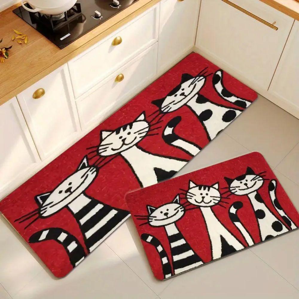VIKAMA 1/2PCS Cute Cat Printed Washable Kitchen Floor Mat Porch And Balcony Long Strip Carpet Entrance Door Mat Home Decoration