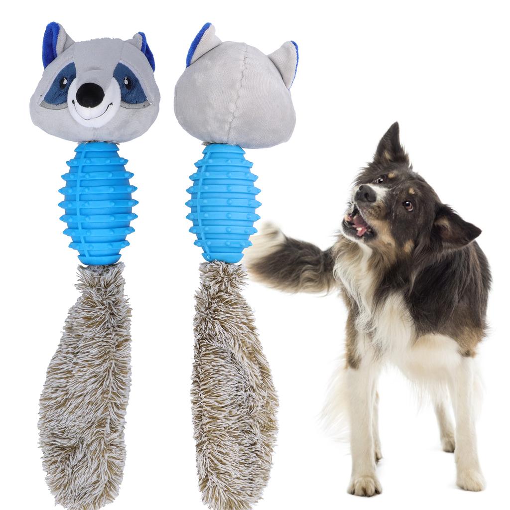 Pet Chew Toys Teeth Cleaning Biting Interactive Training Stuffed Plush Animal Doll for DogBlue Raccoon