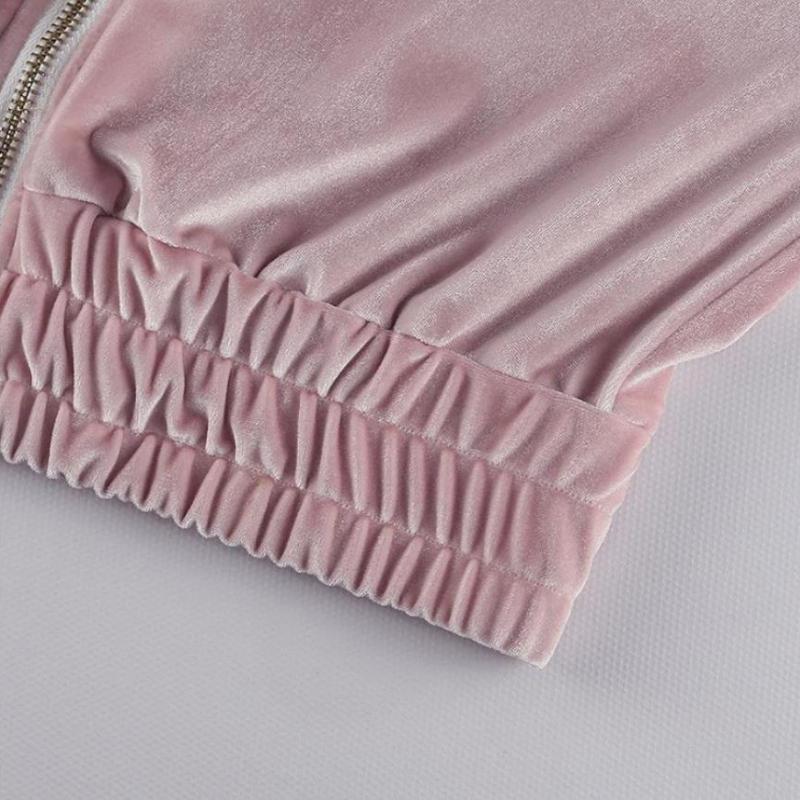 Conjunto de dos piezas de terciopelo de moda urbana para mujer, pantalones casuales sólidos con cremallera y cuello redondo, trajes de pantalón de 2 piezas para mujer, conjuntos de pantalones deportivos ajustados para mujer 25834