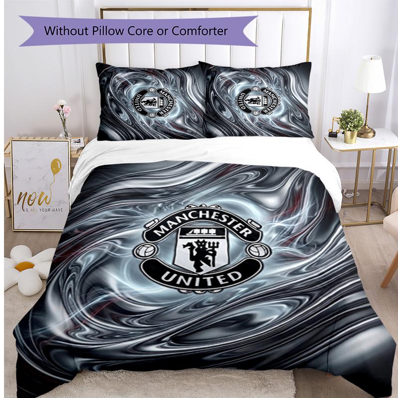 Set Lenzuola Stampato Manchester United 3 Pezzi Morbido Delicato sulla Pelle Lavabile Copripiumino e Federe Set Tutte le Stagioni Camera da Letto