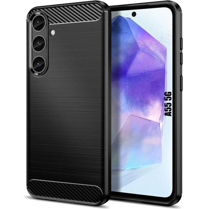 Coque de protection - pour Samsung Galaxy A55 5G - Souple - Antichoc - Effet Fibre Carbone