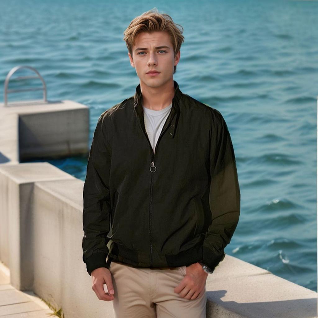 Spring and Autumn European and American Men's Tooling Jacket Jacket Solid Color Zipper Ribbed Jacket Jacket