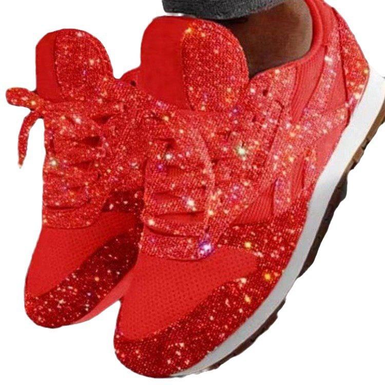 Ladies Platform Sneakers with Muffin Sequins and Rhinestones