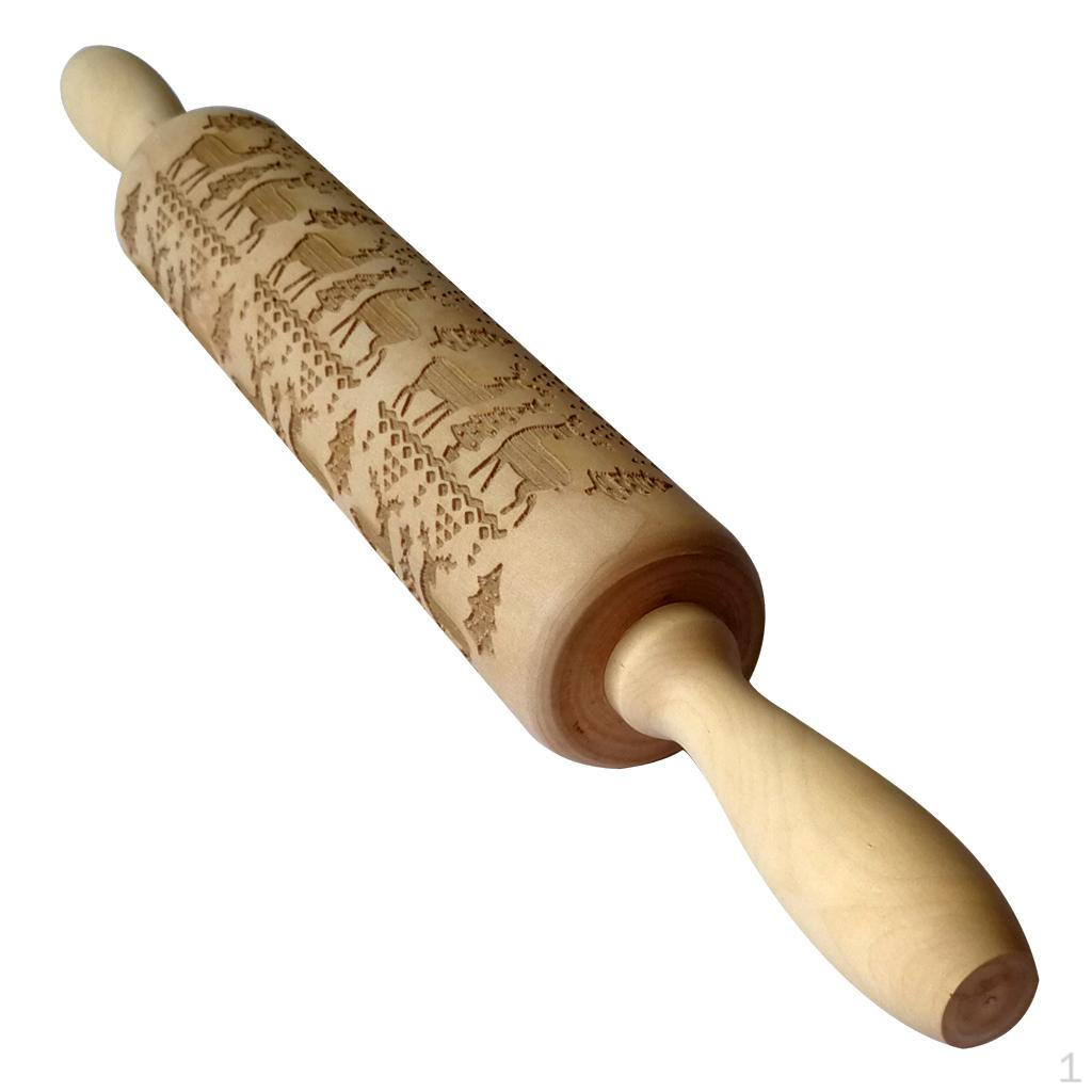 Christmas Wooden Embossed Rolling Pin Baking Biscuit Fondant Decor