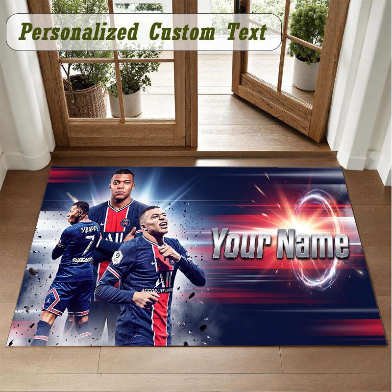 Crystal Velvet Square Rug Custom NameKylian Mbappe Pattern Non Slip Home Floor Decor Rug