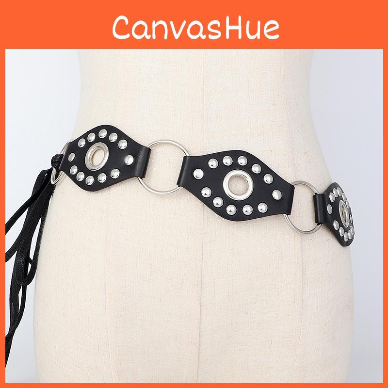 Retro Metal Rivet Buckle Leather Splicing Waist Belt Bohemian Style Trendy For