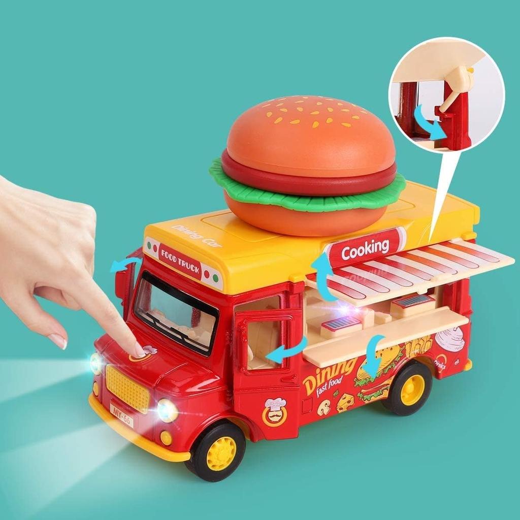 1/36 Alloy Toy Cars, Creative Decorative Models of Car Food Trucks with Sound and Light, for Children Girls and Boys