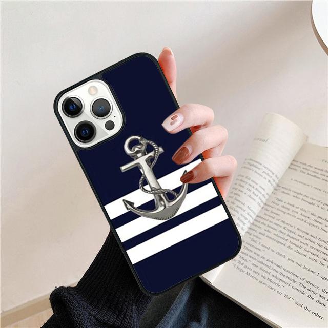 Stripes Anchor Boat Ship Wheel Phone Case Back Cover for iPhone 17 Air 16 15 14 13 11 12 Pro Max Plus Shell Coque