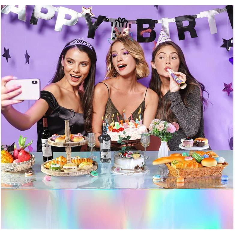 Iridescent Laser Tablecloth: Disposable Rainbow Plastic for Christmas & Birthday Parties