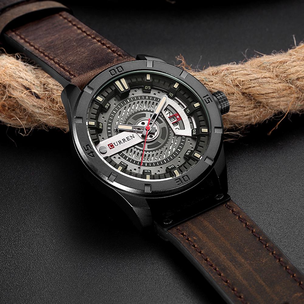 CURREN Men Military Sports Watches Men's Quartz Date Clock Man Casual Leather Wristwatches  Relogio Masculino