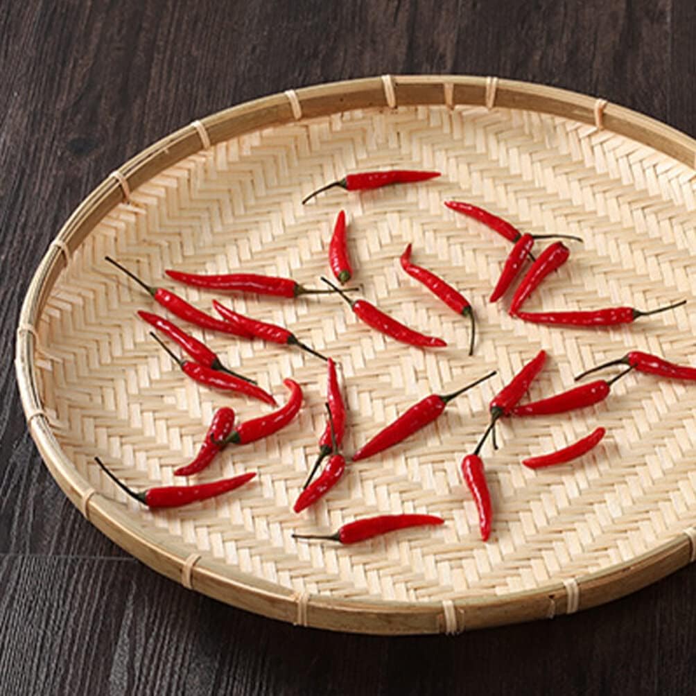 Kichvoe Bamboo Basket Tray Wicker Round Food Bread Basket Fruit Basket Flat Shallow Vegetables Snacks Serving Basket Farmhouse Wall Hanging Decor-