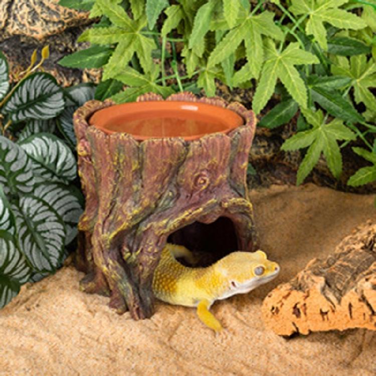 Reptiles Stump Shaped Cave Reptiles Water Dispenser Feeding Dish