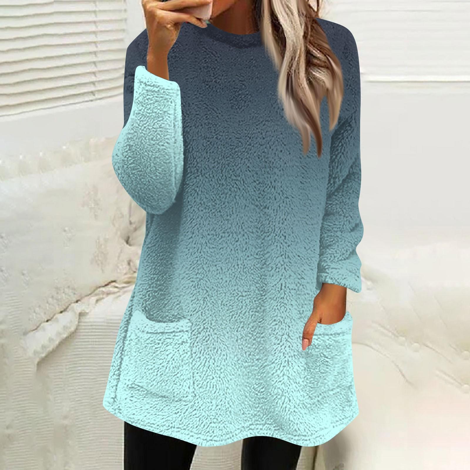 

Женская мода повседневная плюшевая толстовка с длинным рукавом с принтом и карманами S зелёный