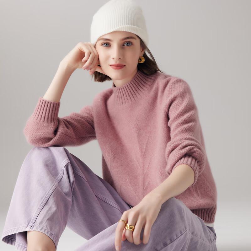 Paluo Women's Thickened 100% Cashmere High-Neck Jacquard Sweater