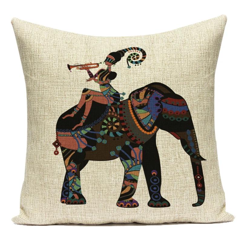 African Style Animal Elephant Geometric Polyester Pillow Covers Decorative Sofa Home Cushion Cover For Living Room Decoration