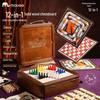 Mobee 12-in-1 Multi-Functional Wooden Board Game: Ludo, Five-in-a-Row, Chinese Chess, Go - Educational Toy for Kids.