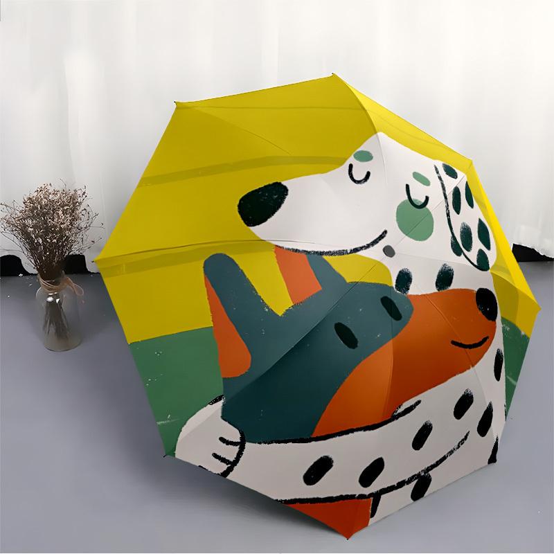 1pc Dalmatian Puppy Love Automatic Open/Close Exquisite Umbrella Sturdy Iron Frame, Compact Travel Umbrella, Intricate Design Umbrella a0829051