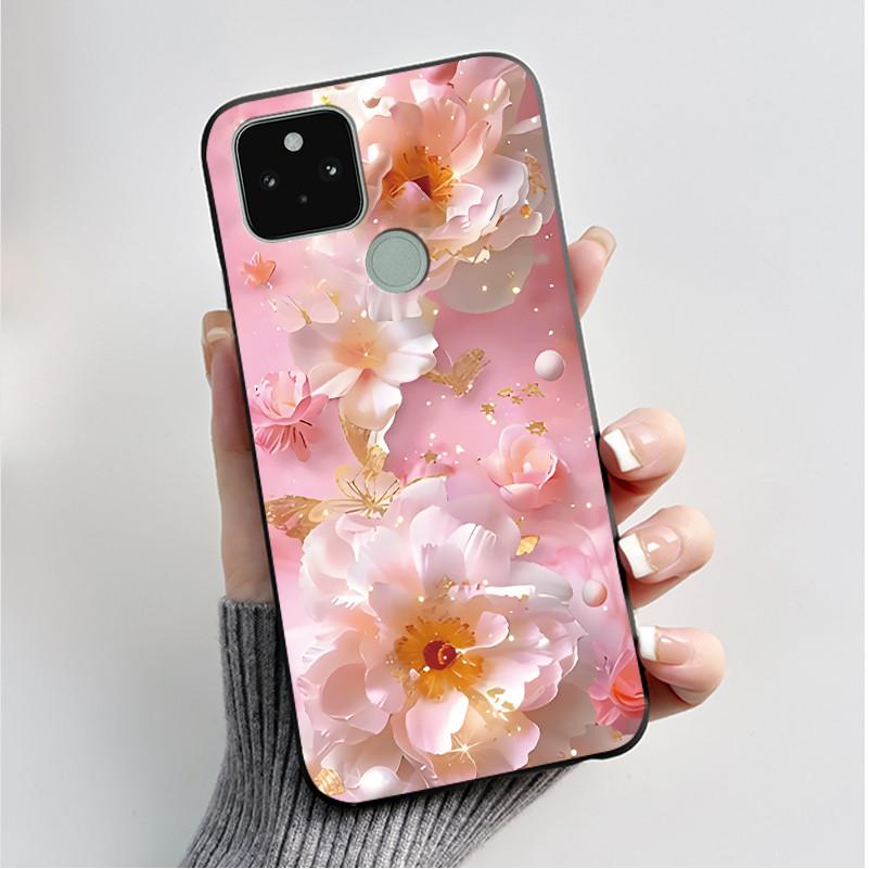 Silikonhülle für Google Pixel 5 Pixel 5A Pixel5 Pixel5A Weiche Abdeckung Luxus Mode Schmetterlingsblumen Bemalt Schwarz Handyhülle