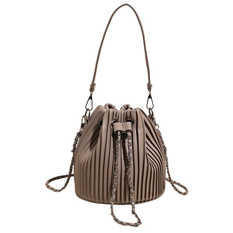 Women's bag new shoulder crossbody small square bag pleated bag high-end bucket bag versatile