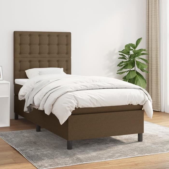 3142076 vidaXL Lit à sommier tapissier avec matelas Marron foncé 100x200 cm