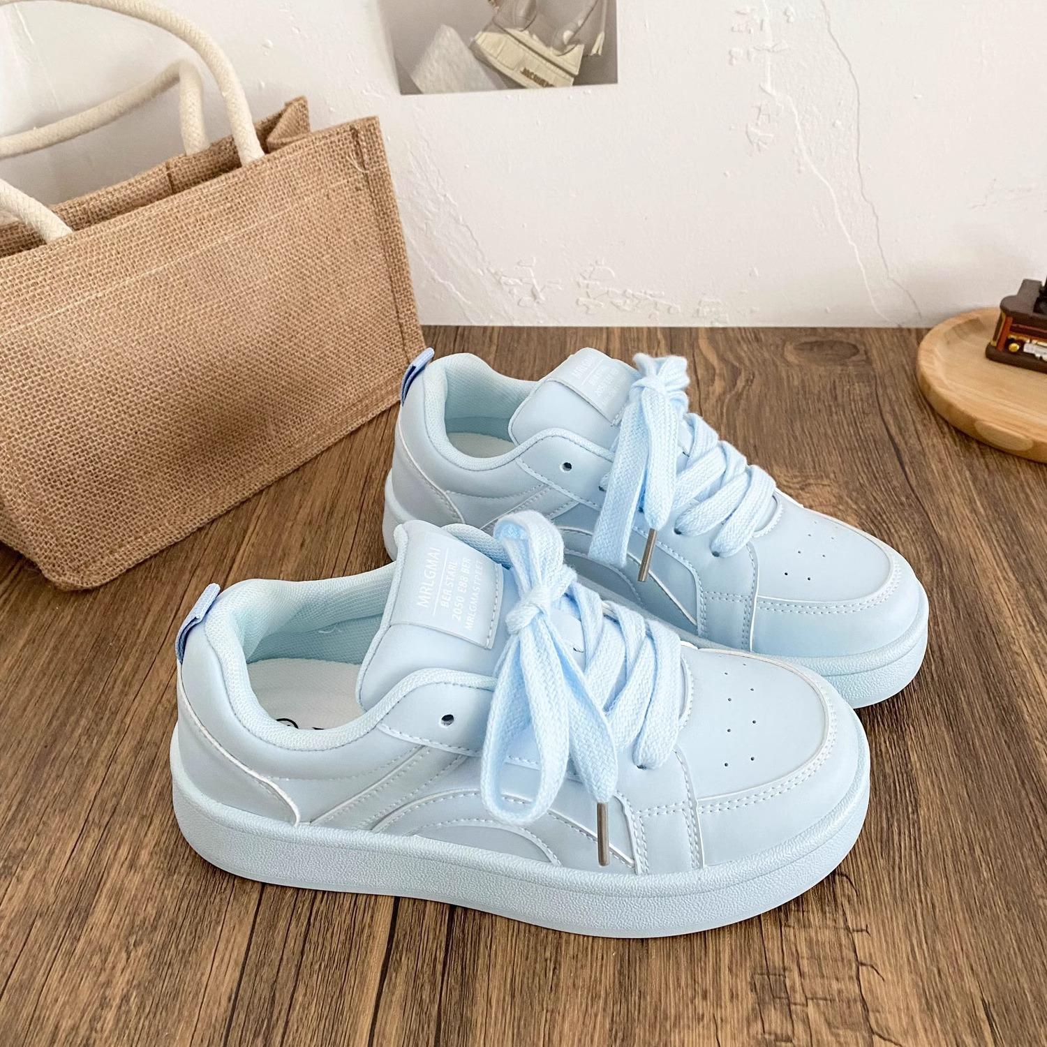

Молочно-білі кросівки на товстій підошві жіночі шкіряні 2025 весна нова шикарна нішева дихаюча універсальна студентська спортивна маленька біла взуття 40 світло-синій колір