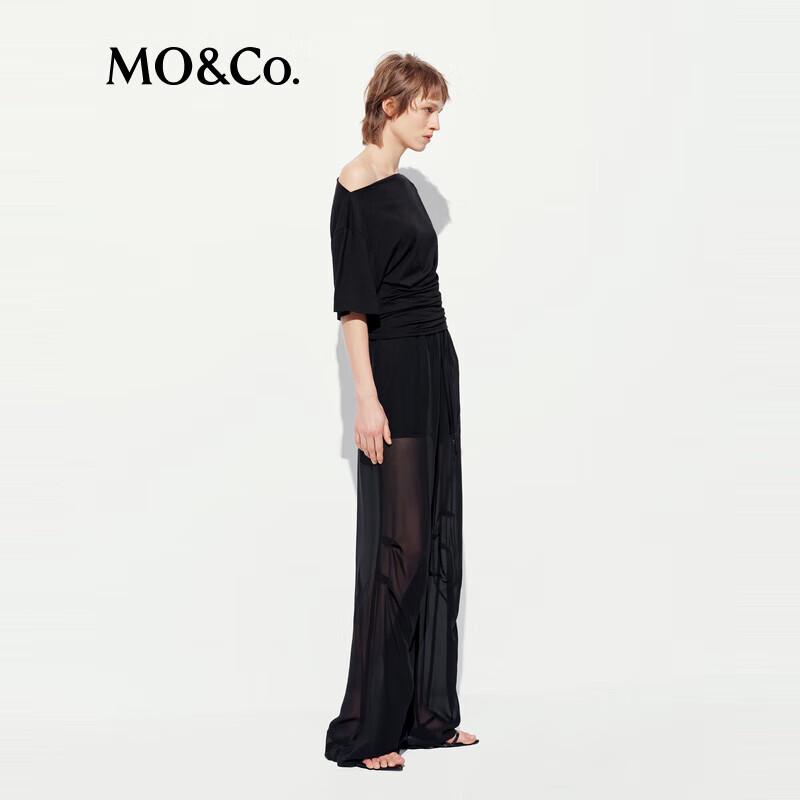 MO&Co. Summer Lightweight Black Mesh Straight Leg Casual Pants