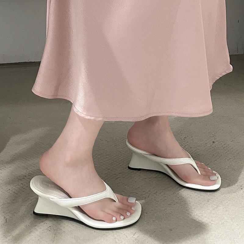 Fashion Women High-heeled Slippers 2025 Summer Clip Toe Flip Flop Fashion Pumps French Wedge Sandals Square Toe Ladies Shoes Sandalias