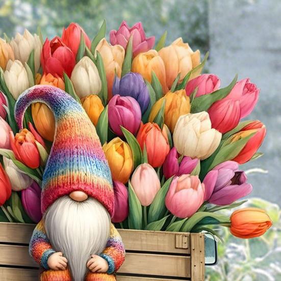 Tulip Gnome Window Sticker Waterproof Static Cling Window Decal Removable Window Sticker for Bathroom Kitchen Living Room Bedroom Decor