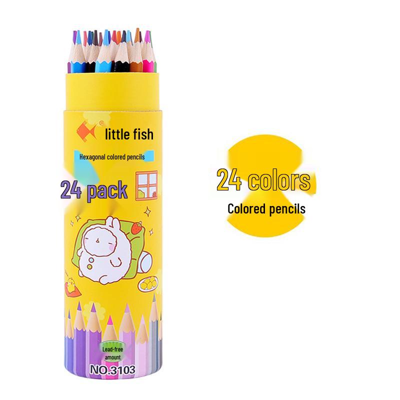 Little Fish Yellow Hexagonal Colored Pencils Set for Students - Custom Logo Available