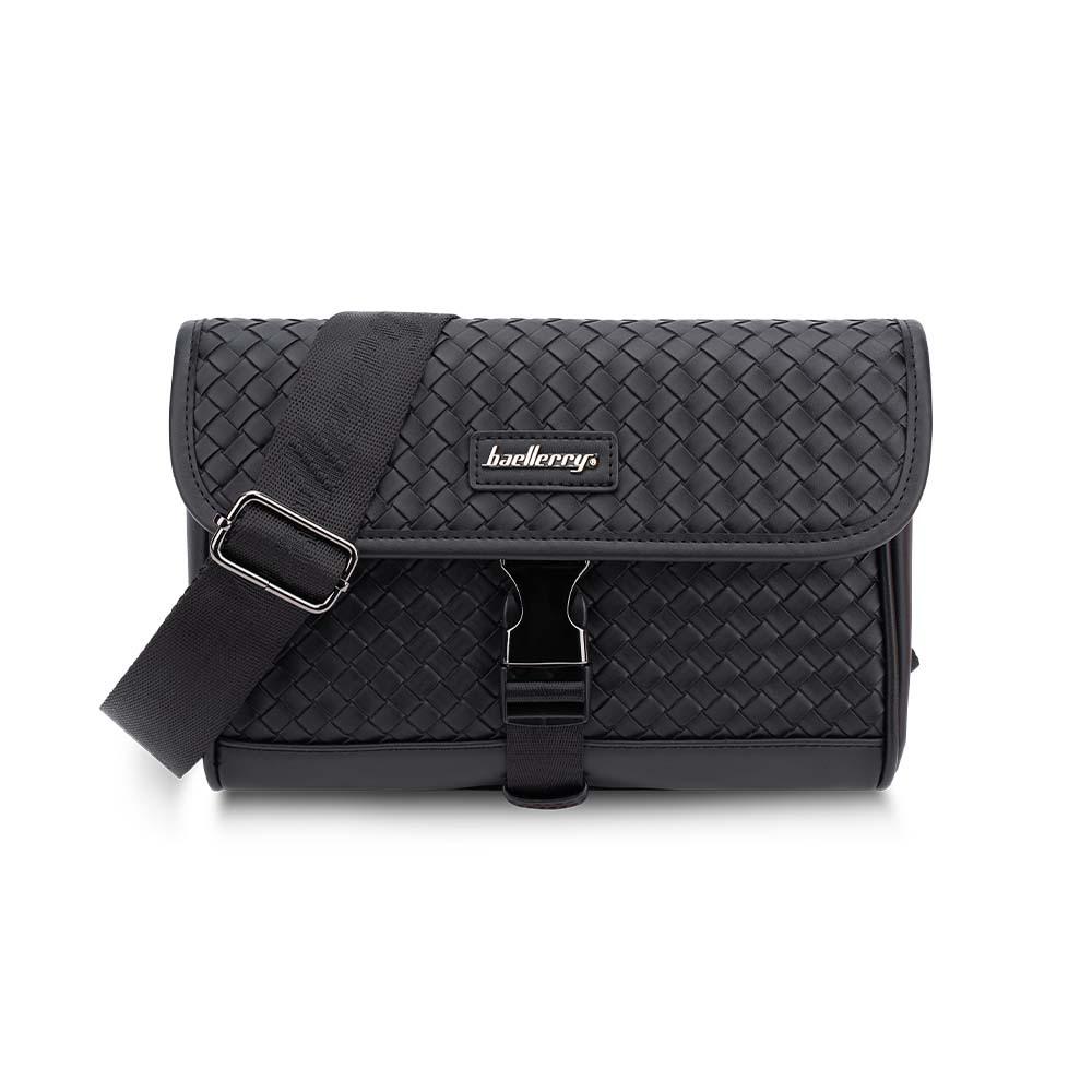 

Baellerry мужская мягкая сумка через плечо из искусственной кожи с быстросъемной пряжкой, тканая фактура, деловая сумка, большая вместимость, водонепроницаемая сумка на одно плечо чёрный